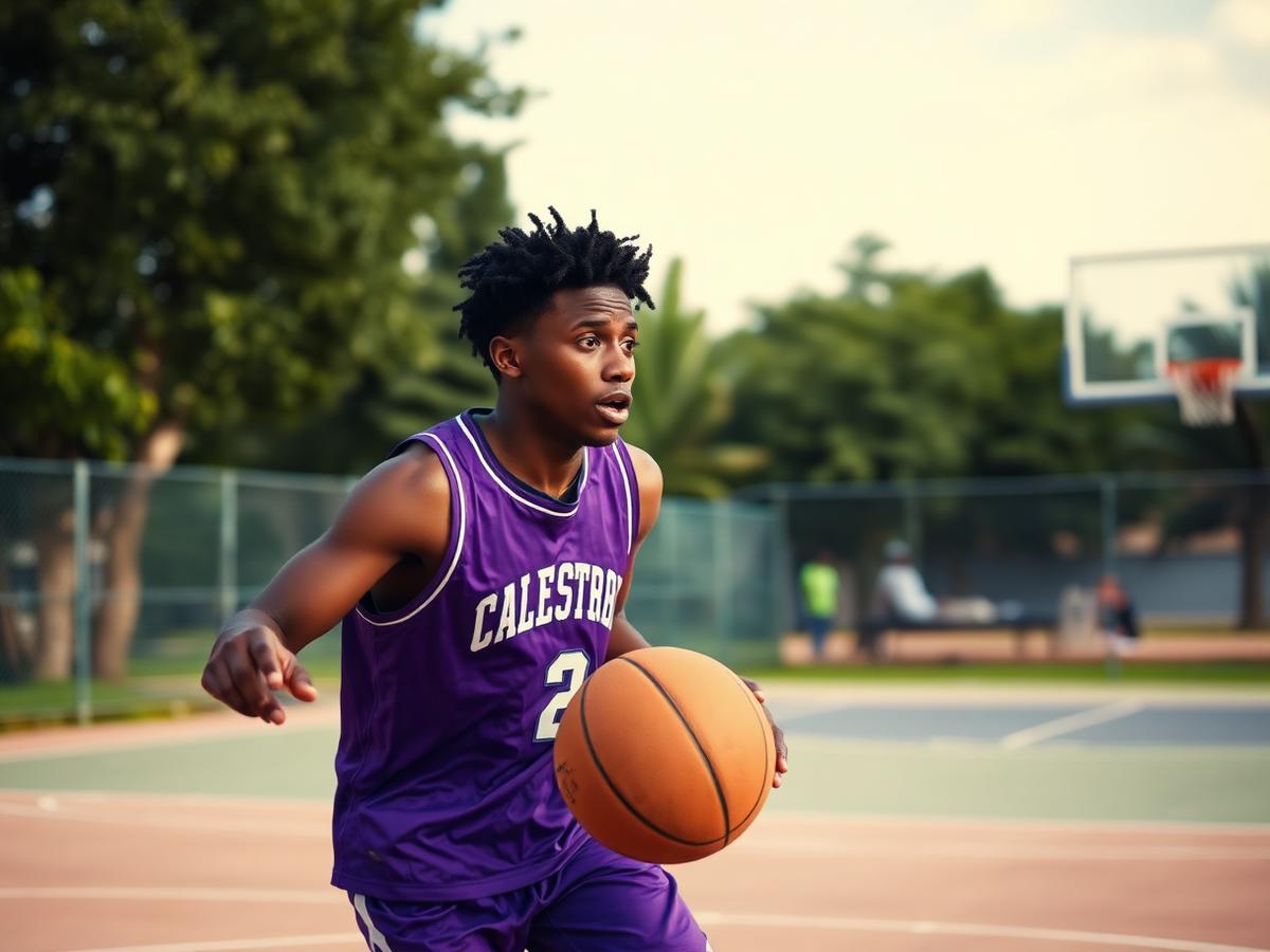 Student playing basketball