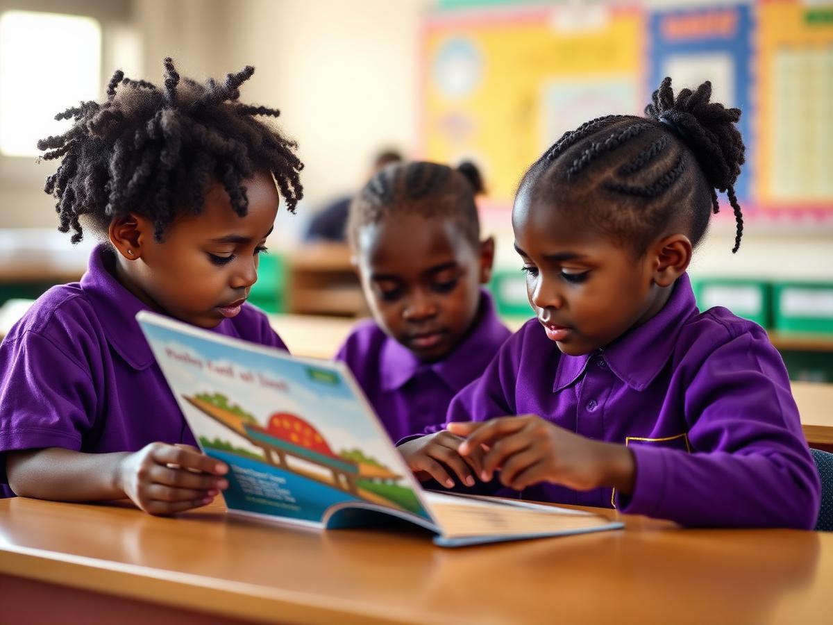 Students reading together in class